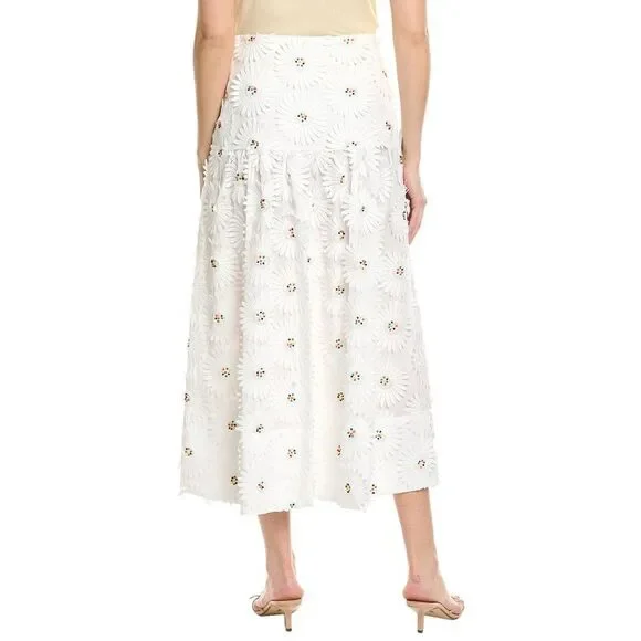 White Floral Eyelet Maxi Skirt - Elegant Women’s Skirt - Picture 2 of 3